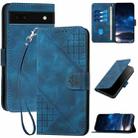 For Google Pixel 6a YX0080 Grid Butterfly Embossed Pattern Flip Leather Phone Case with Lanyard(Dark Blue) - 1