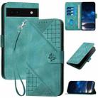 For Google Pixel 6a YX0080 Grid Butterfly Embossed Pattern Flip Leather Phone Case with Lanyard(Light Blue) - 1