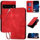 For Google Pixel 6 Pro YX0080 Grid Butterfly Embossed Pattern Flip Leather Phone Case with Lanyard(Red) - 1