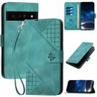 For Google Pixel 6 Pro YX0080 Grid Butterfly Embossed Pattern Flip Leather Phone Case with Lanyard(Light Blue) - 1