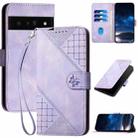 For Google Pixel 6 Pro YX0080 Grid Butterfly Embossed Pattern Flip Leather Phone Case with Lanyard(Light Purple) - 1