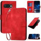 For Google Pixel 9a Grid Butterfly Embossed Pattern Leather Phone Case with Lanyard(Red) - 1