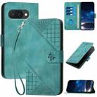 For Google Pixel 9a Grid Butterfly Embossed Pattern Leather Phone Case with Lanyard(Light Blue) - 1