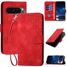 For Google Pixel 10 / Pixel 10 Pro Grid Butterfly Embossed Pattern Leather Phone Case with Lanyard(Red) - 1