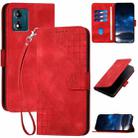 For Motorola Moto E13 YX0080 Grid Butterfly Embossed Pattern Flip Leather Phone Case with Lanyard(Red) - 1