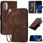 For Motorola Moto E40 / E30 YX0080 Grid Butterfly Embossed Pattern Flip Leather Phone Case with Lanyard(Coffee) - 1
