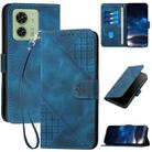 For Motorola Edge 40 YX0080 Grid Butterfly Embossed Pattern Flip Leather Phone Case with Lanyard(Dark Blue) - 1