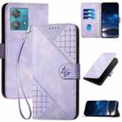 For Motorola Edge 40 Neo 5G Grid Butterfly Embossed Pattern Leather Phone Case with Lanyard(Light Purple) - 1