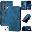 For Motorola Edge 2022 YX0080 Grid Butterfly Embossed Pattern Flip Leather Phone Case with Lanyard(Dark Blue) - 1