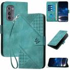 For Motorola Edge 2022 YX0080 Grid Butterfly Embossed Pattern Flip Leather Phone Case with Lanyard(Light Blue) - 1