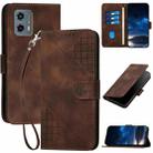 For Motorola Moto G 2023 5G YX0080 Grid Butterfly Embossed Pattern Flip Leather Phone Case with Lanyard(Coffee) - 1