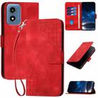 For Motorola Moto G Play 4G 2024 YX0080 Grid Butterfly Embossed Pattern Flip Leather Phone Case with Lanyard(Red) - 1