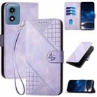 For Motorola Moto G Play 4G 2024 YX0080 Grid Butterfly Embossed Pattern Flip Leather Phone Case with Lanyard(Light Purple) - 1