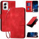 For Motorola Moto G Power 5G 2024 YX0080 Grid Butterfly Embossed Pattern Flip Leather Phone Case with Lanyard(Red) - 1