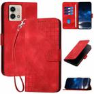 For Motorola Moto G Stylus 5G 2023 YX0080 Grid Butterfly Embossed Pattern Flip Leather Phone Case with Lanyard(Red) - 1