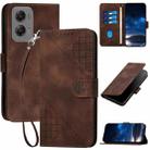 For Motorola Moto G Stylus 5G 2024 YX0080 Grid Butterfly Embossed Pattern Flip Leather Phone Case with Lanyard(Coffee) - 1