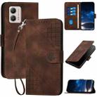 For Motorola Moto G53 / G13 / G23 Grid Butterfly Embossed Pattern Leather Phone Case with Lanyard(Coffee) - 1