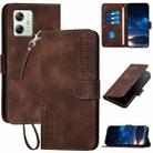 For Motorola Moto G54 5G Global YX0080 Grid Butterfly Embossed Pattern Flip Leather Phone Case with Lanyard(Coffee) - 1