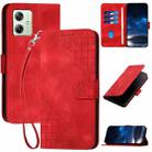 For Motorola Moto G54 Power Grid Butterfly Embossed Pattern Leather Phone Case with Lanyard(Red) - 1