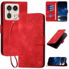 For Motorola Edge 50 Ultra 5G Global YX0080 Grid Butterfly Embossed Pattern Flip Leather Phone Case with Lanyard(Red) - 1