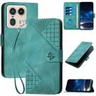 For Motorola Edge 50 Ultra 5G Global YX0080 Grid Butterfly Embossed Pattern Flip Leather Phone Case with Lanyard(Light Blue) - 1