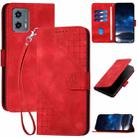 For Motorola Moto G 5G 2023 YX0080 Grid Butterfly Embossed Pattern Flip Leather Phone Case with Lanyard(Red) - 1
