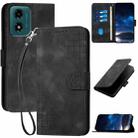 For Motorola Moto G04 4G Global YX0080 Grid Butterfly Embossed Pattern Flip Leather Phone Case with Lanyard(Black) - 1