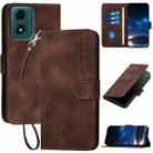 For Motorola Moto G04 4G Global YX0080 Grid Butterfly Embossed Pattern Flip Leather Phone Case with Lanyard(Coffee) - 1