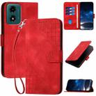 For Motorola Moto G24 4G Global Grid Butterfly Embossed Pattern Leather Phone Case with Lanyard(Red) - 1