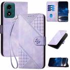 For Motorola Moto G24 4G Global YX0080 Grid Butterfly Embossed Pattern Flip Leather Phone Case with Lanyard(Light Purple) - 1