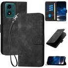 For Motorola Moto E14 4G Global YX0080 Grid Butterfly Embossed Pattern Flip Leather Phone Case with Lanyard(Black) - 1