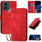 For Motorola Moto G04s 4G Global YX0080 Grid Butterfly Embossed Pattern Flip Leather Phone Case with Lanyard(Red) - 1