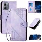 For Motorola Moto G14 YX0080 Grid Butterfly Embossed Pattern Flip Leather Phone Case with Lanyard(Light Purple) - 1