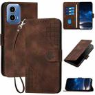 For Motorola Moto G34 YX0080 Grid Butterfly Embossed Pattern Flip Leather Phone Case with Lanyard(Coffee) - 1