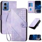 For Motorola Moto G34 Grid Butterfly Embossed Pattern Leather Phone Case with Lanyard(Light Purple) - 1