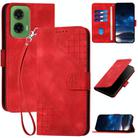 For Motorola Moto G35 Grid Butterfly Embossed Pattern Leather Phone Case with Lanyard(Red) - 1