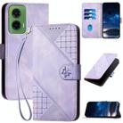 For Motorola Moto G35 Grid Butterfly Embossed Pattern Leather Phone Case with Lanyard(Light Purple) - 1