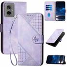 For Motorola Moto G55 Grid Butterfly Embossed Pattern Leather Phone Case with Lanyard(Light Purple) - 1
