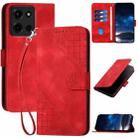 For Motorola Moto G 2025 Grid Butterfly Embossed Pattern Leather Phone Case with Lanyard(Red) - 1