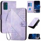 For Motorola Moto G42 Grid Butterfly Embossed Pattern Leather Phone Case with Lanyard(Light Purple) - 1
