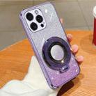 For iPhone 15 Pro Plated Gradient Glitter Round Holder TPU Phone Case(Purple) - 1