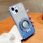 For iPhone 15 Plated Gradient Glitter Round Holder TPU Phone Case(Sierra Blue) - 1