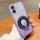 For iPhone 16 Plus Plated Gradient Glitter Round Holder TPU Phone Case(Purple) - 1