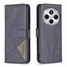 For Redmi 14C 4G Magnetic Buckle Rhombus Texture Leather Phone Case(Black) - 1