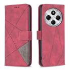 For Redmi 14C 4G Magnetic Buckle Rhombus Texture Leather Phone Case(Red) - 1