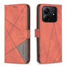 For Redmi Note 14 5G Magnetic Buckle Rhombus Texture Leather Phone Case(Brown) - 1