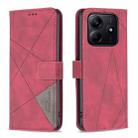 For Redmi Note 14 5G Magnetic Buckle Rhombus Texture Leather Phone Case(Red) - 1