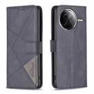 For Redmi K80 / K80 Pro Magnetic Buckle Rhombus Texture Leather Phone Case(Black) - 1