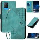 For OPPO A54 5G / A74 5G YX0080 Grid Butterfly Embossed Pattern Flip Leather Phone Case with Lanyard(Light Blue) - 1