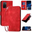 For OPPO A54 4G / A16 YX0080 Grid Butterfly Embossed Pattern Flip Leather Phone Case with Lanyard(Red) - 1